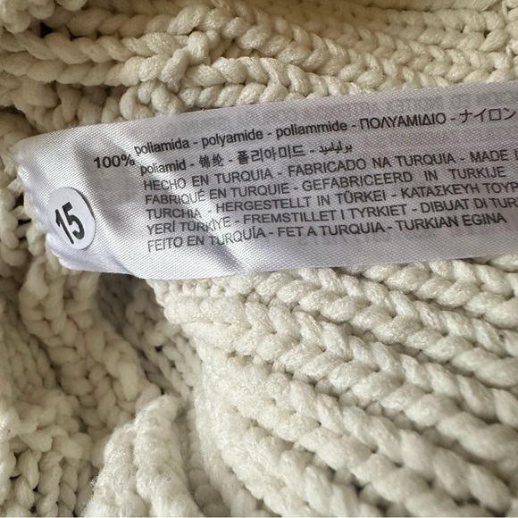 Zara Sweater Cable Knit Cold Shoulder Pom Pom Ecru Small - Picture 5 of 5